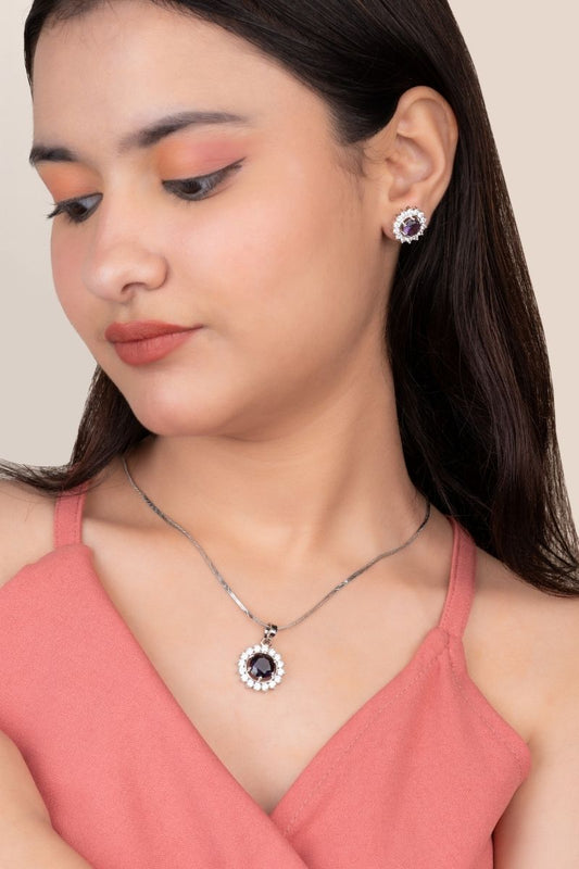 LUNA PURPLE PENDANT SET - CUBIC ZIRCONIA AND AMERICAN DIAMOND (CHAIN NOT INCLUDED)