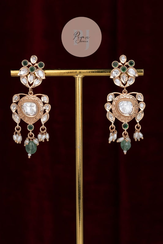 NISHITA POLKI NECKLACE SET WITH EMERALD BEADS