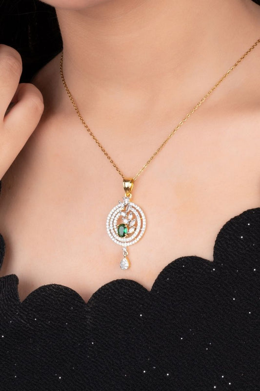 VEDA GREEN MIRAGE PENDANT SET - CUBIC ZIRCONIA & AMERICAN DIAMOND (CHAIN NOT INCLUDED)