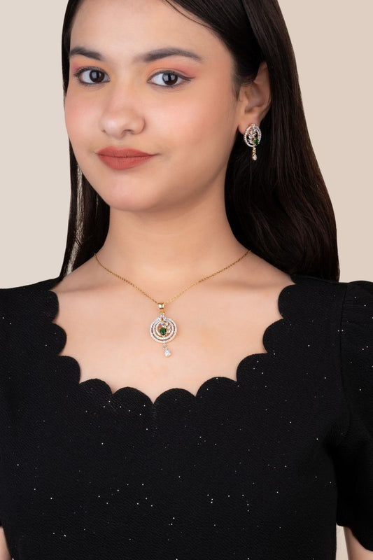 VEDA GREEN MIRAGE PENDANT SET - CUBIC ZIRCONIA & AMERICAN DIAMOND (CHAIN NOT INCLUDED)