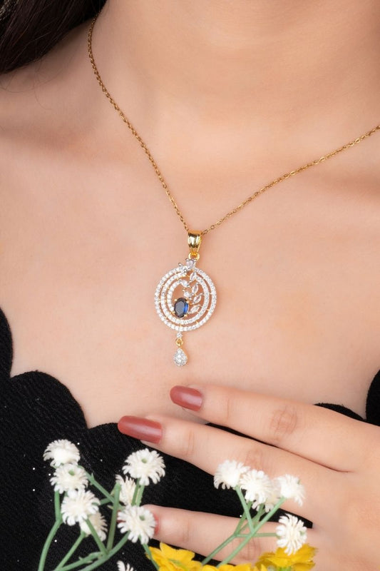 VEDA BLUE MIRAGE PENDANT SET - CUBIC ZIRCONIA & AMERICAN DIAMOND (CHAIN NOT INCLUDED)