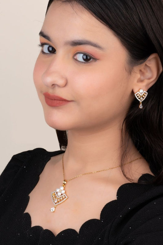 ANAYA GOLDEN ETERNAL PEARL PENDANT SET - CUBIC ZIRCONIA & AMERICAN DIAMOND (CHAIN NOT INCLUDED)