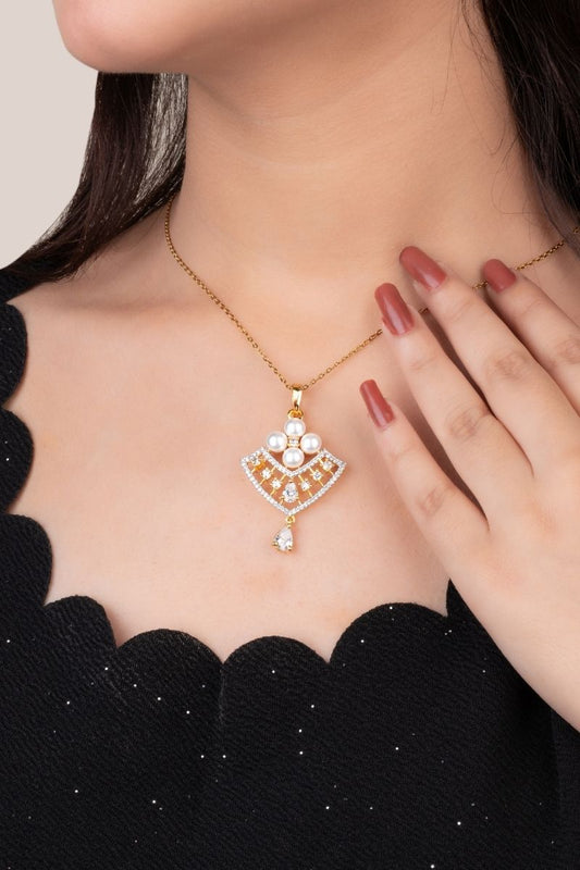 ANAYA GOLDEN ETERNAL PEARL PENDANT SET - CUBIC ZIRCONIA & AMERICAN DIAMOND (CHAIN NOT INCLUDED)