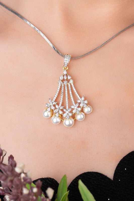 RHEA RADIANT PEARL DIAMOND PENDANT SET - CUBIC ZIRCONIA & AMERICAN DIAMOND (CHAIN NOT INCLUDED)