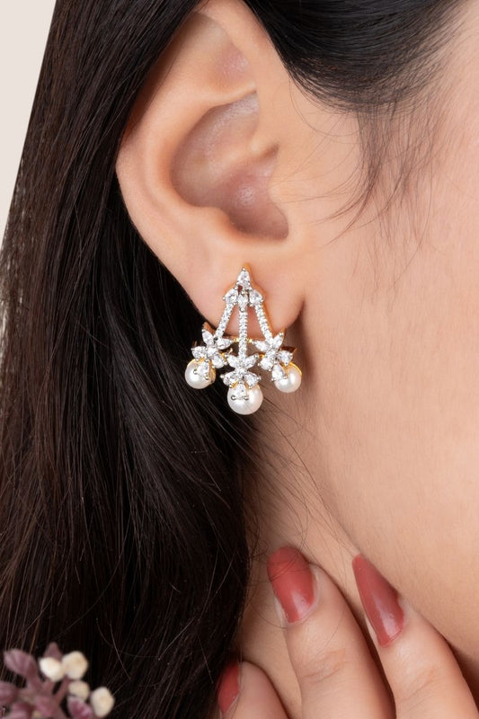 RHEA RADIANT PEARL DIAMOND PENDANT SET - CUBIC ZIRCONIA & AMERICAN DIAMOND (CHAIN NOT INCLUDED)