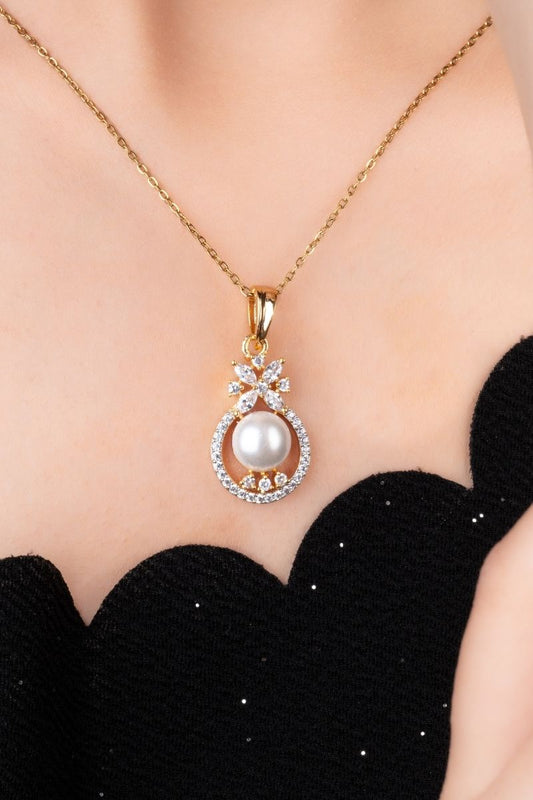 RIA CRYSTAL PEARL CHARM PENDANT SET - CUBIC ZIRCONIA & AMERICAN DIAMOND (CHAIN NOT INCLUDED)