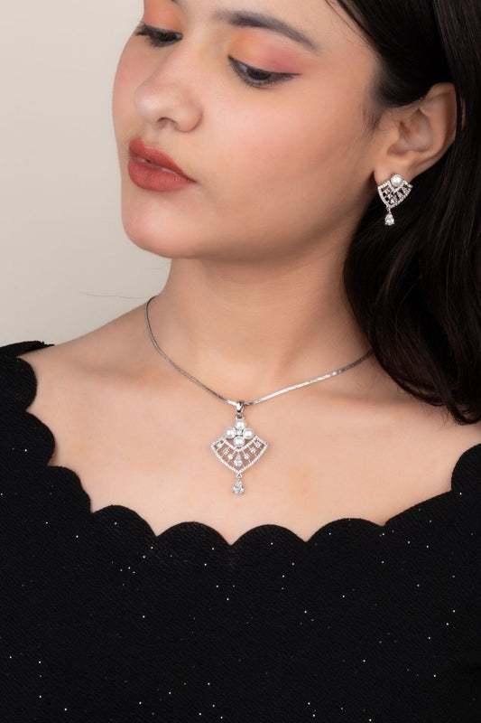 PIA SILVER ETERNAL PEARL PENDANT SET - CUBIC ZIRCONIA & AMERICAN DIAMOND (CHAIN NOT INCLUDED)
