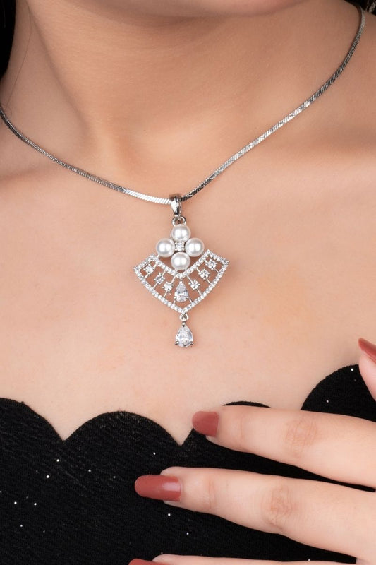 PIA SILVER ETERNAL PEARL PENDANT SET - CUBIC ZIRCONIA & AMERICAN DIAMOND (CHAIN NOT INCLUDED)