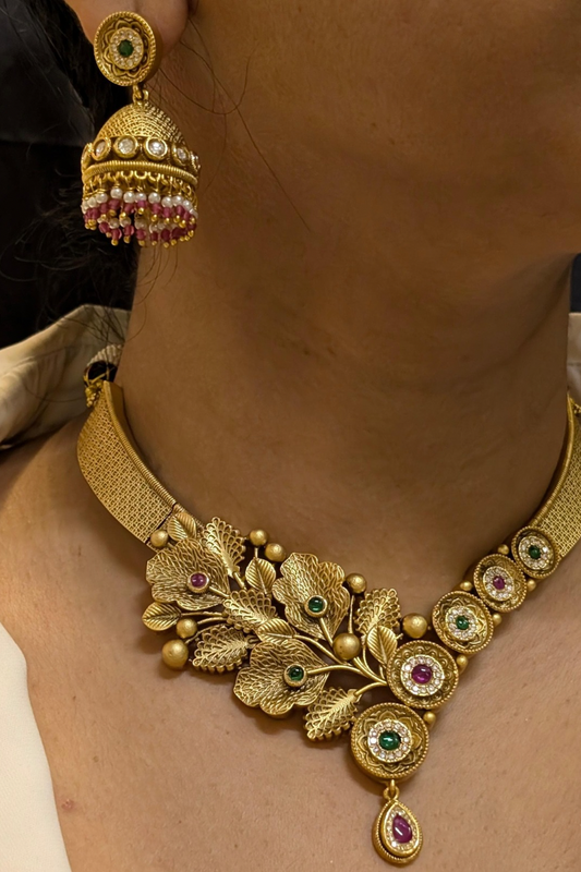 Mehak floral antique gold set