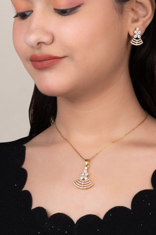 MISHIKA CHIC ZIRCONIA GOLDEN PENDANT SET (CHAIN NOT INCLUDED)