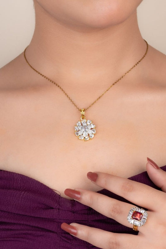 SAANVI GOLD CUBIC ZIRCONIA PETAL PENDANT SET (CHAIN NOT INCLUDED)