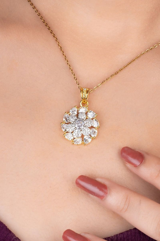SAANVI GOLD CUBIC ZIRCONIA PETAL PENDANT SET (CHAIN NOT INCLUDED)