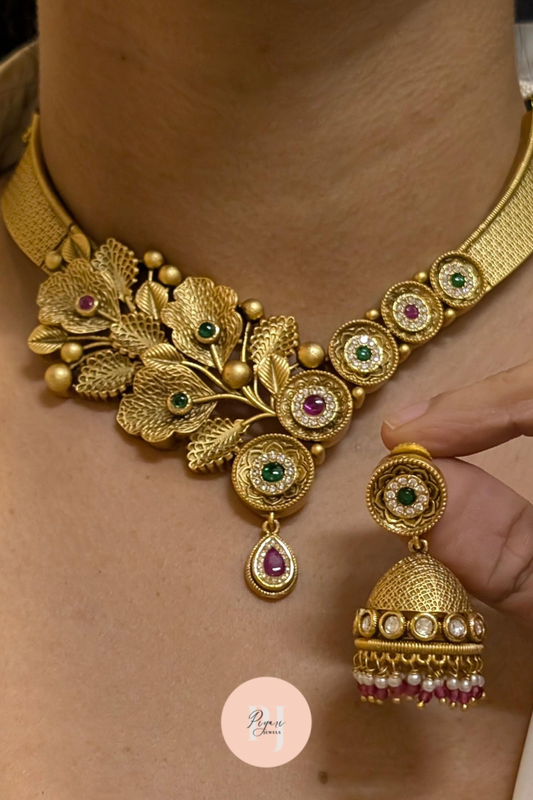 Mehak floral antique gold set