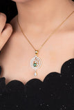 VEDA GREEN MIRAGE PENDANT SET - CUBIC ZIRCONIA & AMERICAN DIAMOND (CHAIN NOT INCLUDED)