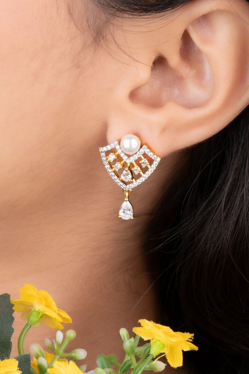 ANAYA GOLDEN ETERNAL PEARL PENDANT SET - CUBIC ZIRCONIA & AMERICAN DIAMOND (CHAIN NOT INCLUDED)